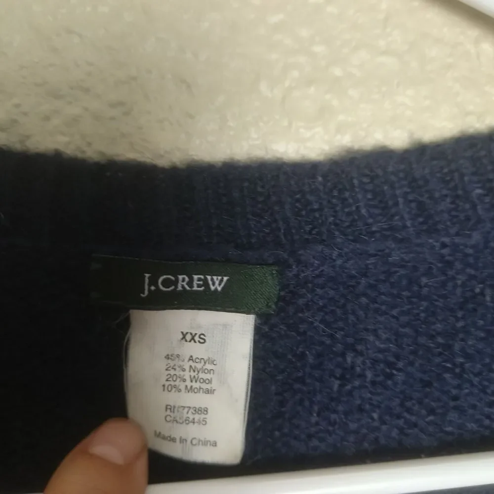 J Crew Size Large V Neck‎ Navy Blue Women's Merino Wool Sweater Long Sleeve